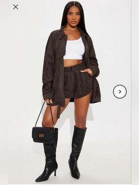 Fashion Nova Womens Faux Suede Jacket Short Set, Dark Olive